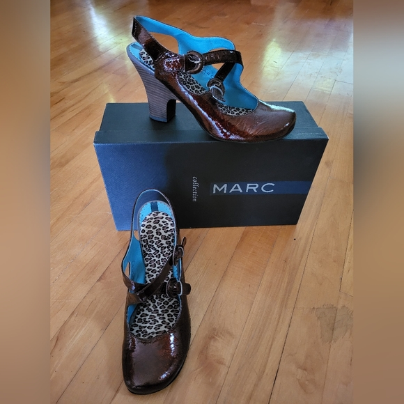 Marc. Size 9/40 Bronze patent criss-cross maryjane heels. - Picture 1 of 4